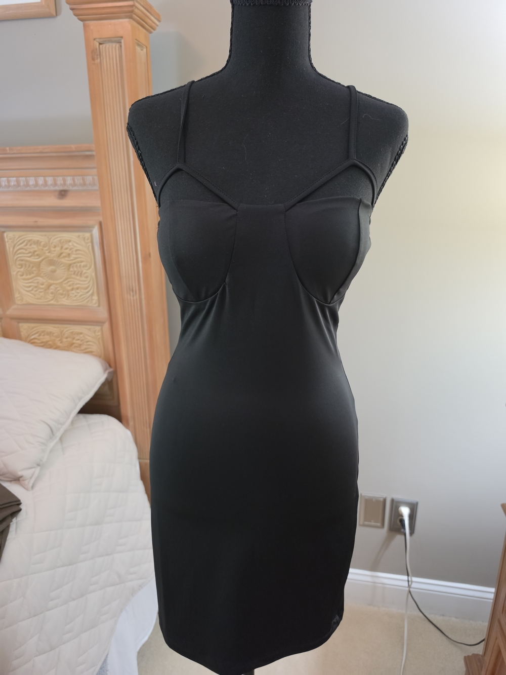 Sleek Black Slip Dress with Built-In Cups